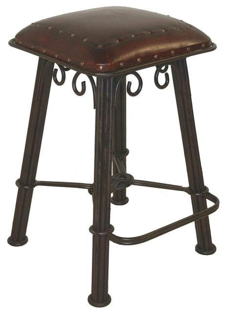 Western Barstool In Wrought Iron W Hand Tooled Leather Seat Western Barstool In Wrought Iron W Hand Tooled Leather Seat
