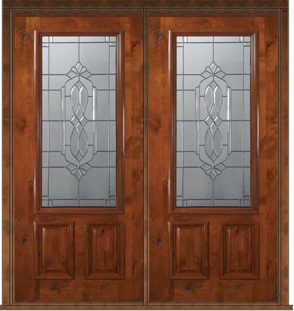Pre-hung Entry Double Door 80 Alder Kensington 2 Panel 2/3 Lite Glass