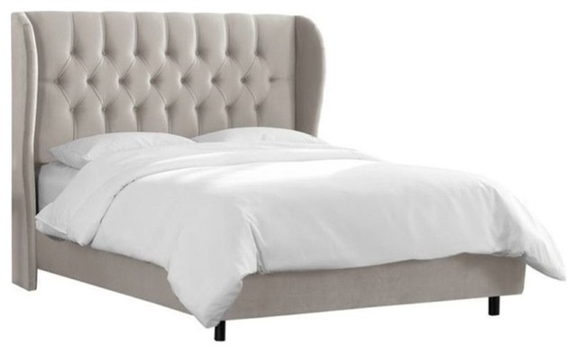Pemberly Row Upholstered California King Tufted Panel Bed, Gray