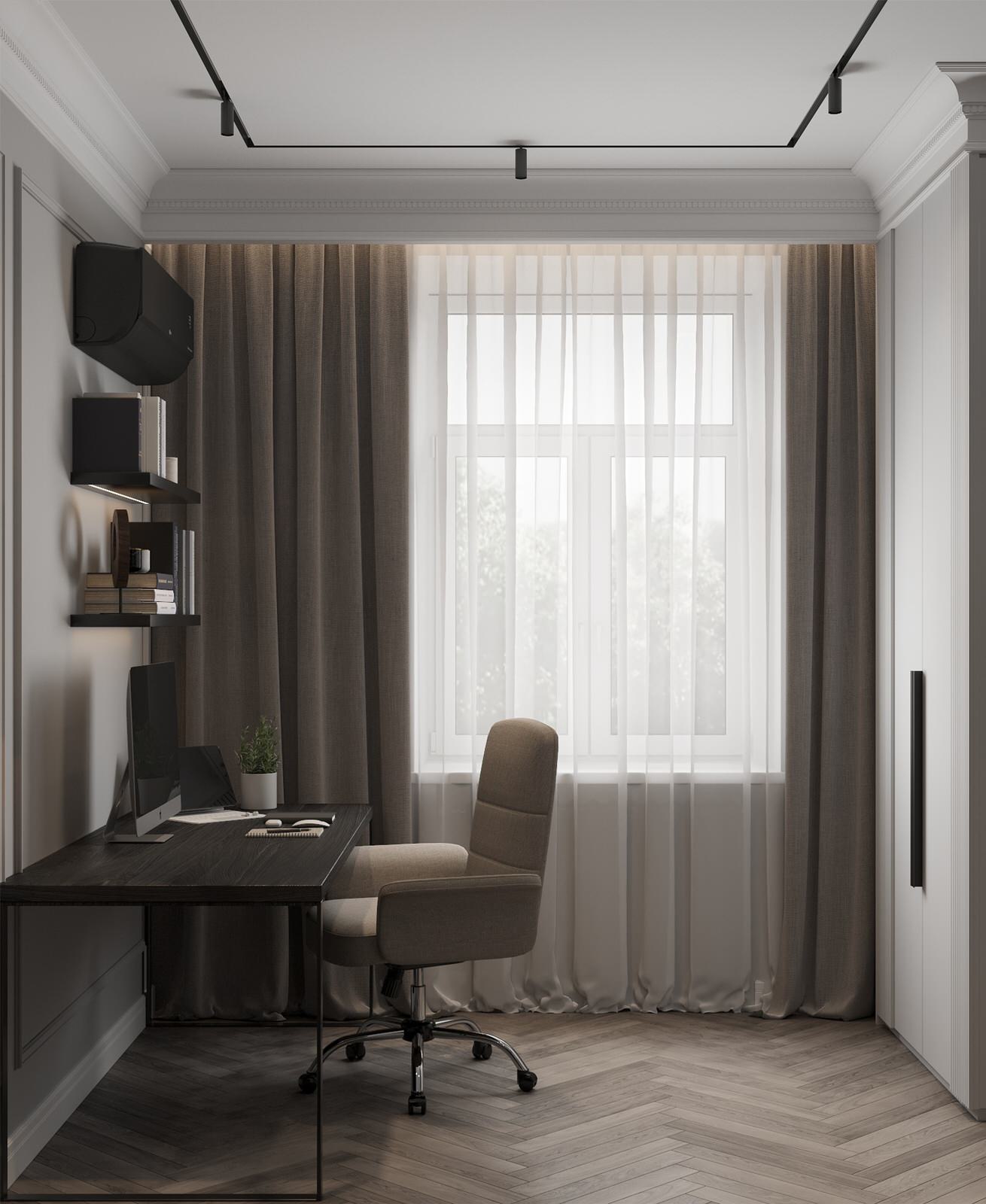 Интерьер однокомнатной квартиры в темных оттенках