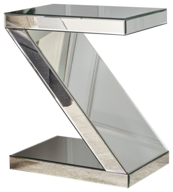 GDF Studio Adu Mirrored ZShaped Side Table Contemporary Side