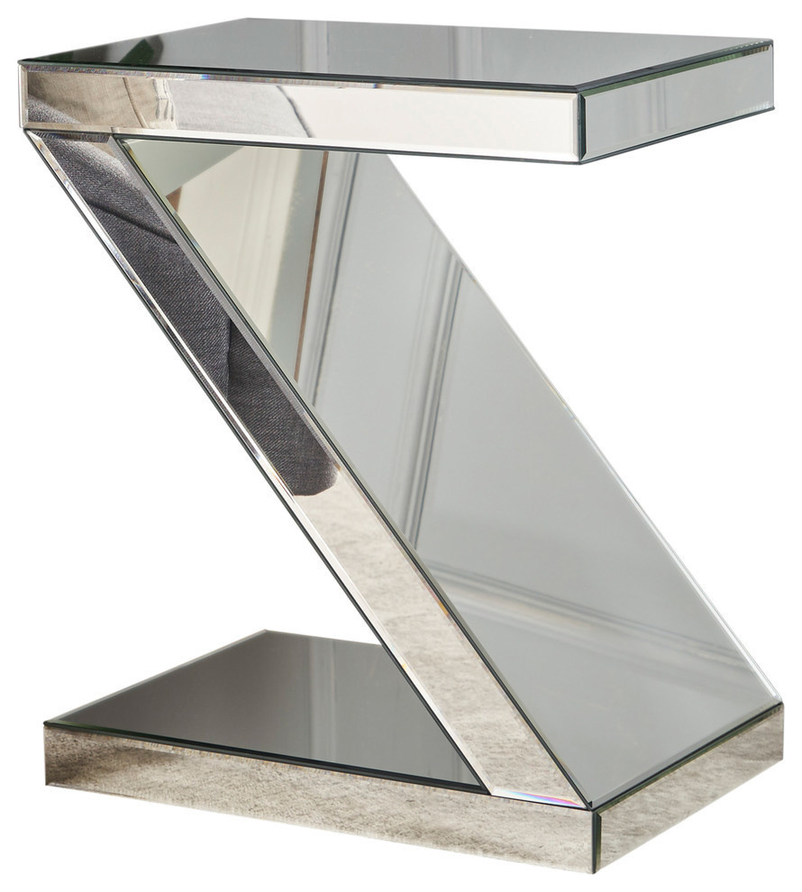 GDF Studio Adu Mirrored ZShaped Side Table Contemporary Side