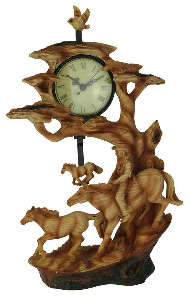 Everspring Wolf Family Safari Carved Wood Look Clock Figurine