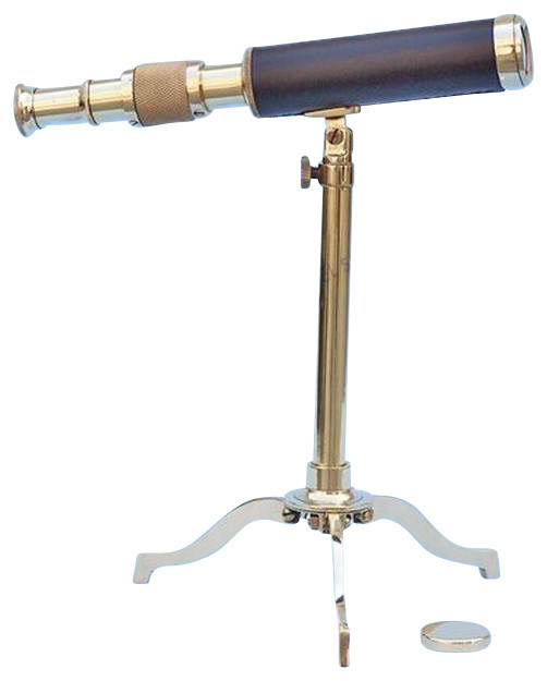 Telescopes Houzz Br 48256h Pullout Telescope Leather Wrapped With Lens