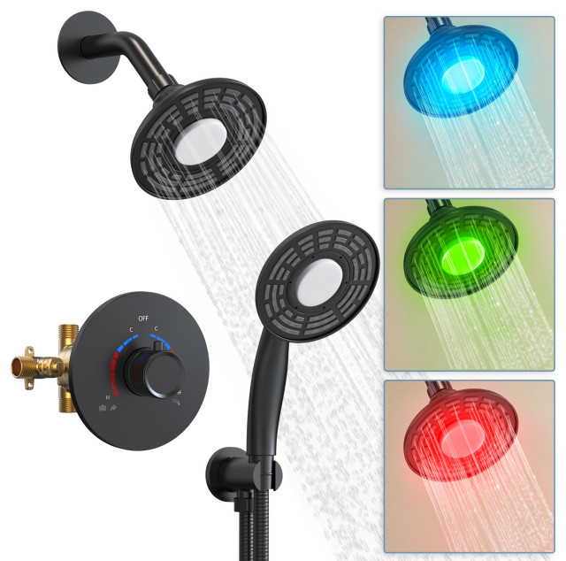 Pressure Balanced Tub and Shower Faucet Sets LED Dual Shower Head with