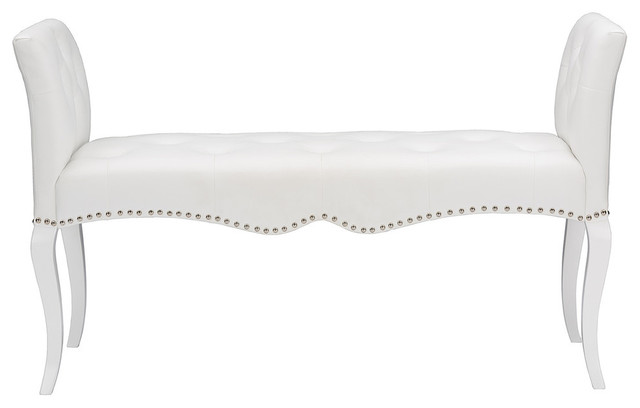 Kristy Modern And Contemporary Faux, White Faux Leather Bench