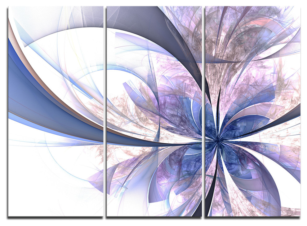 "Light Blue Fractal Flower Design" Wall Art, 3 Panels, 36"x28", 36"x28