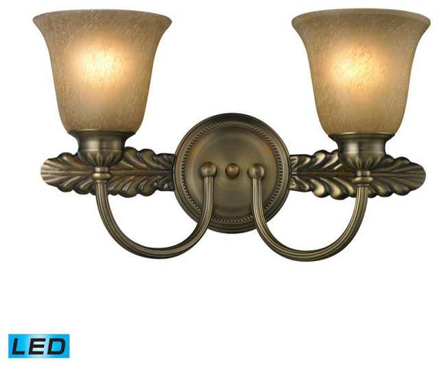 Two Light Led Antique Brass Vanity Bathroom Light Fixture Traditional