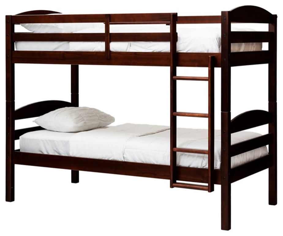 Walker Edison Transitional Twin-over-Twin Solid Wood Bunk Bed Frame in Espresso
