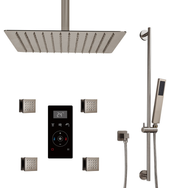 FontanaShowers Brushed Nickel Ceiling Mount Rainfall Shower Set With ...