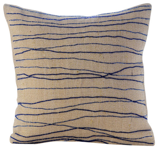 Ocean Waves Blue Burlap Throw Pillows Cover Sea King