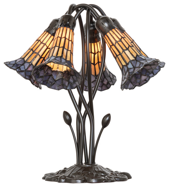 16" High Stained Glass Pond Lily 5 Light Table Lamp - Victorian - Table ...