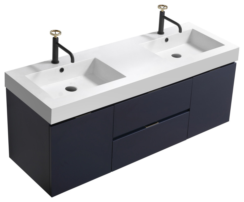 Bliss 60" Double Sink Wall Mount Bathroom Vanity Contemporary