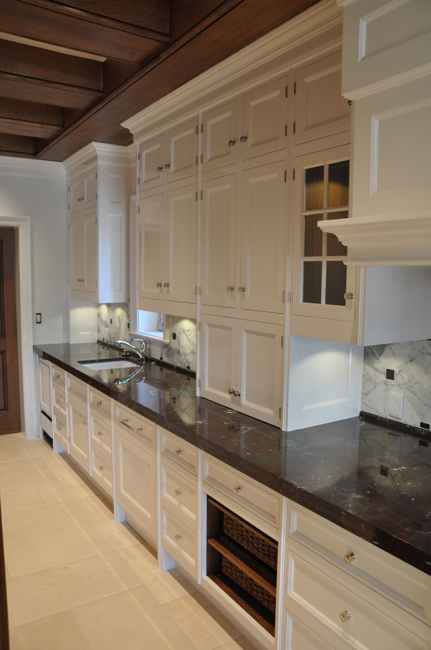 Refectory Kitchen with custom made hardware, hand painted with high gloss paint.