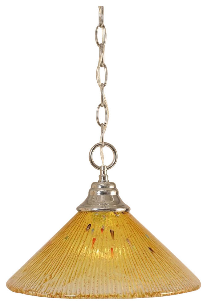 Hung 1Light Chain Pendant Chrome Gold Champagne Crystal Glass