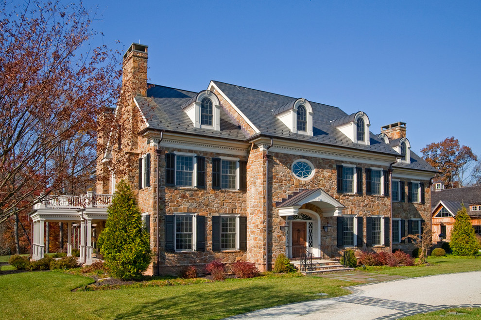 Design ideas for a traditional exterior in Philadelphia with stone veneer.