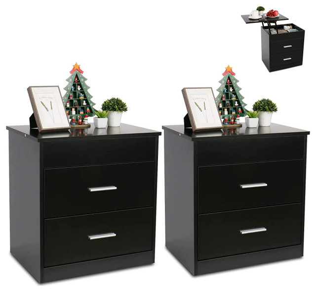 Modern Nightstand Set of 2 with Lift Top, Hidden Storage Compartment