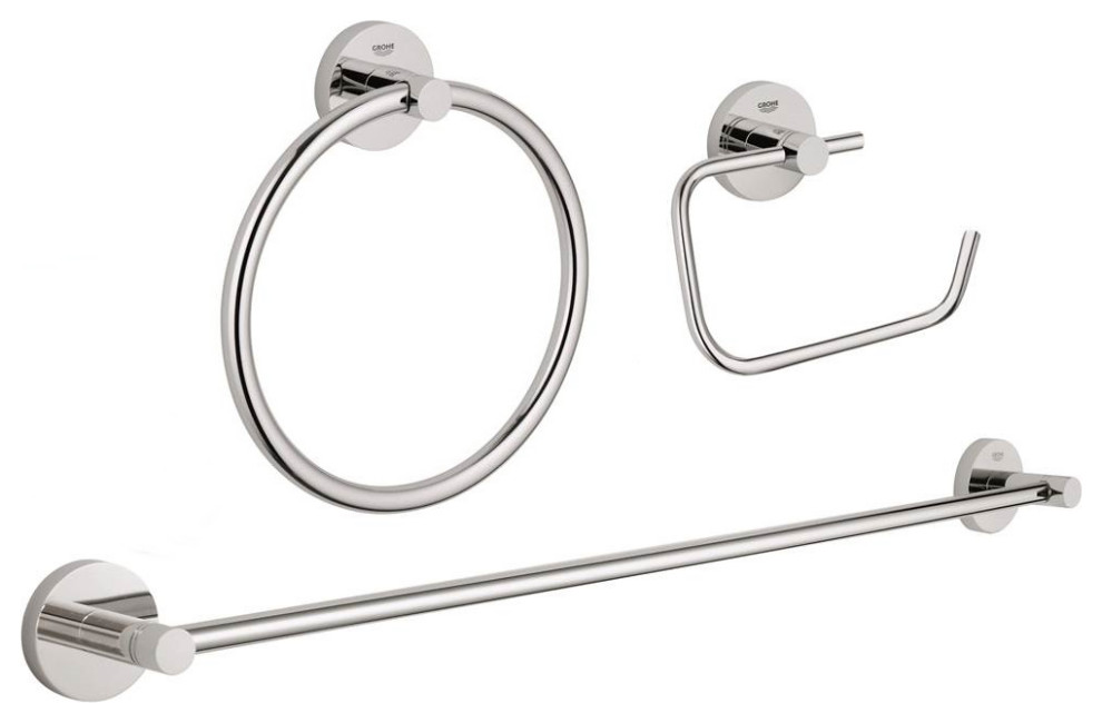 Grohe 18 Inch Towel Bar, 8 Inch Towel Ring, Toilet Paper Holder 3Set