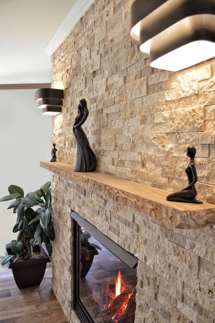 Stone fireplace contemporary-living-room