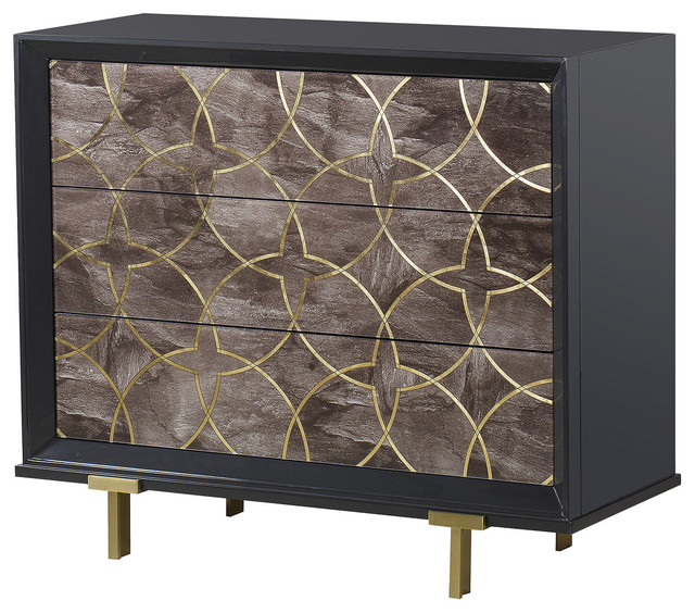 Maison 55 Cohen Modern Classic Wood 3 Printed Glass Drawer Dresser