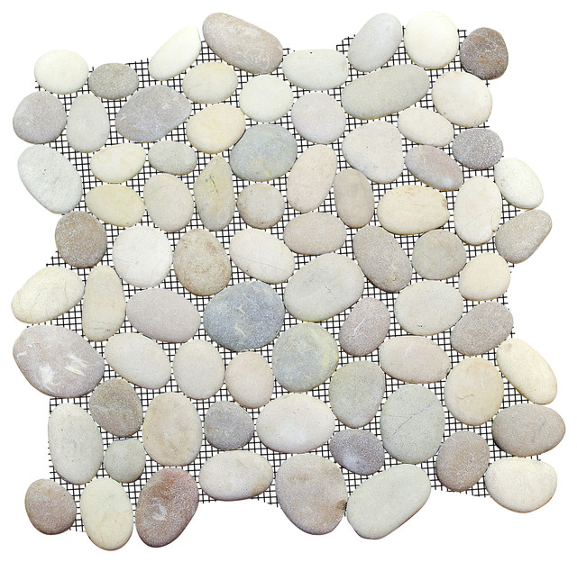 12"x12" Tan and White Pebble Stone Tile Sheet Beach Style Wall And