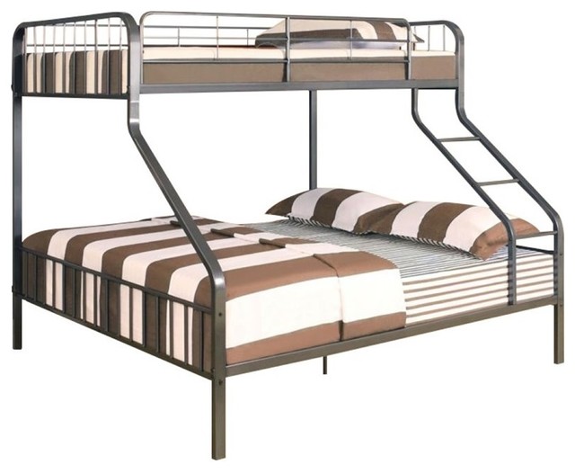 Pemberly Row Transitional Metal Twin XL Over Queen Bunk Bed in Gunmetal