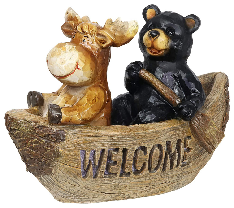 Solar Bear & Moose Sign Garden Statue Contemporary Garden