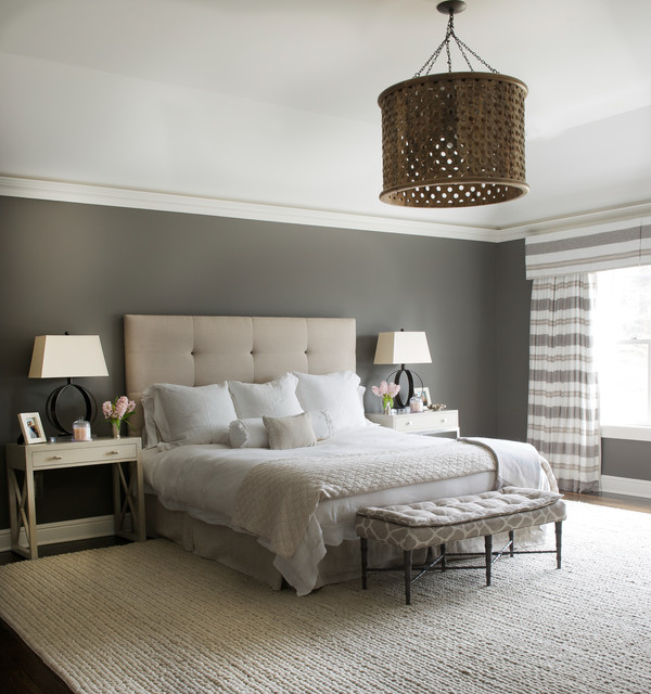 Mid-sized transitional master dark wood floor and brown floor bedroom photo in DC Metro with gray walls and no fireplace