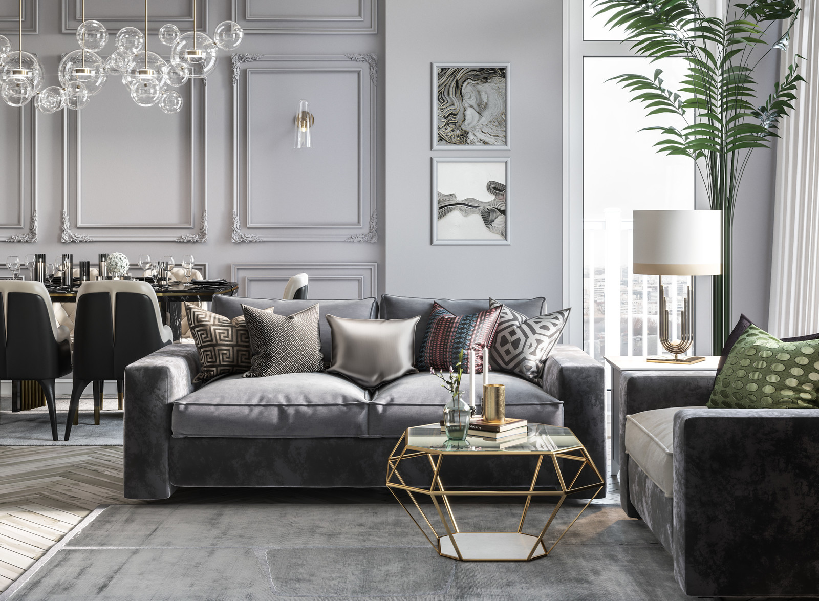 Дизайн проект элитной квартиры в Москве Grey&Gold