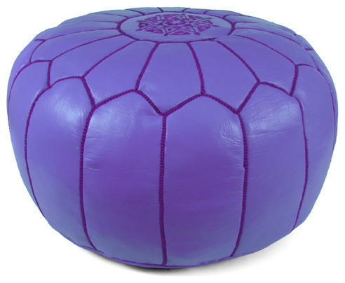 Moroccan Leather Stuffed Pouf, Lilac