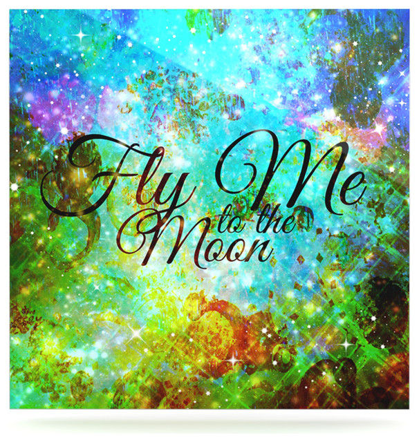 Ebi Emporium "Fly Me to the Moon" Green Blue Metal Luxe Panel, 10"x10"