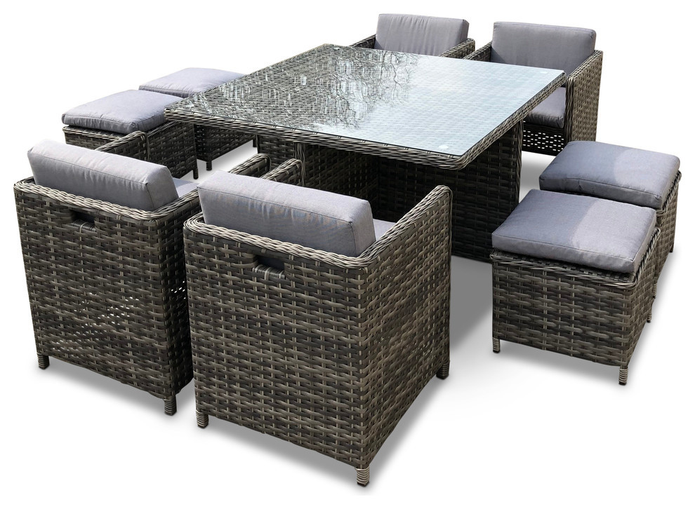 Outdoor Patio Wicker Furniture All Weather, Dining Table and Chair, 9