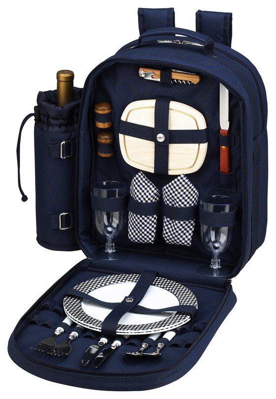 Deluxe Equipped 2 Person Picnic Backpack, Bold Navy Contemporary