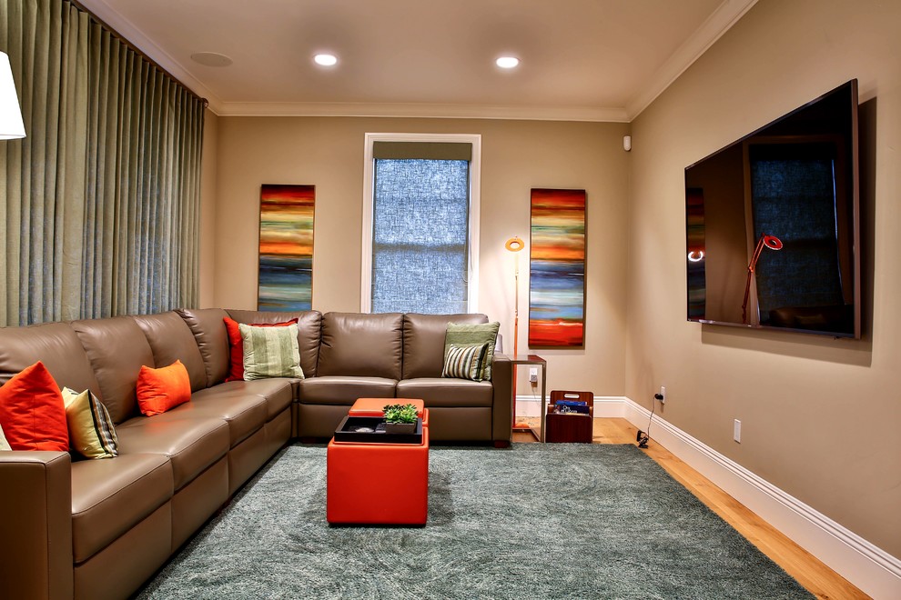 This is an example of a transitional home theatre in San Francisco.