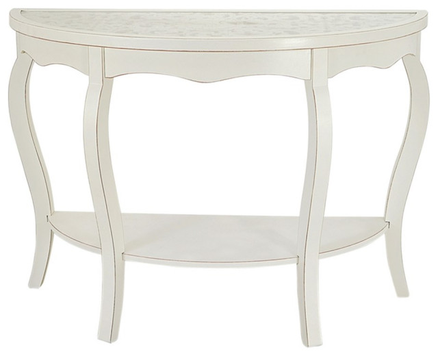 Gallerie Decor Antiqued Carved Transitional Wood/Glass Console Table in