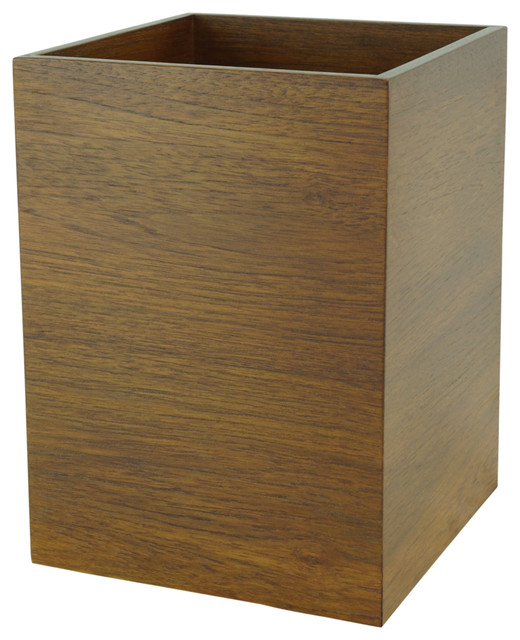 Teak Luxury Wastebasket, Satin Rubbed Finish, Square Transitional