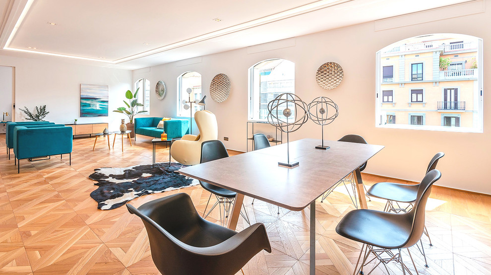 Imagen de comedor escandinavo grande abierto