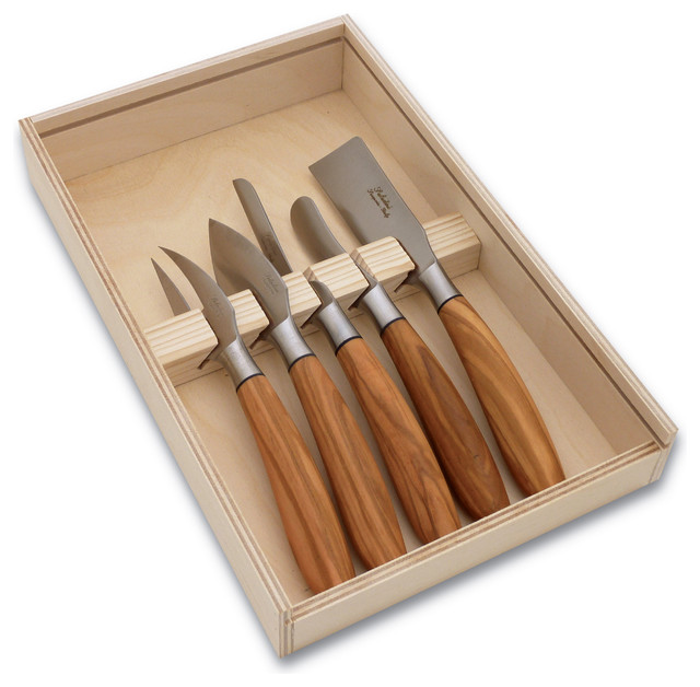 Set of 5 Cheese Knives - Olive Wood