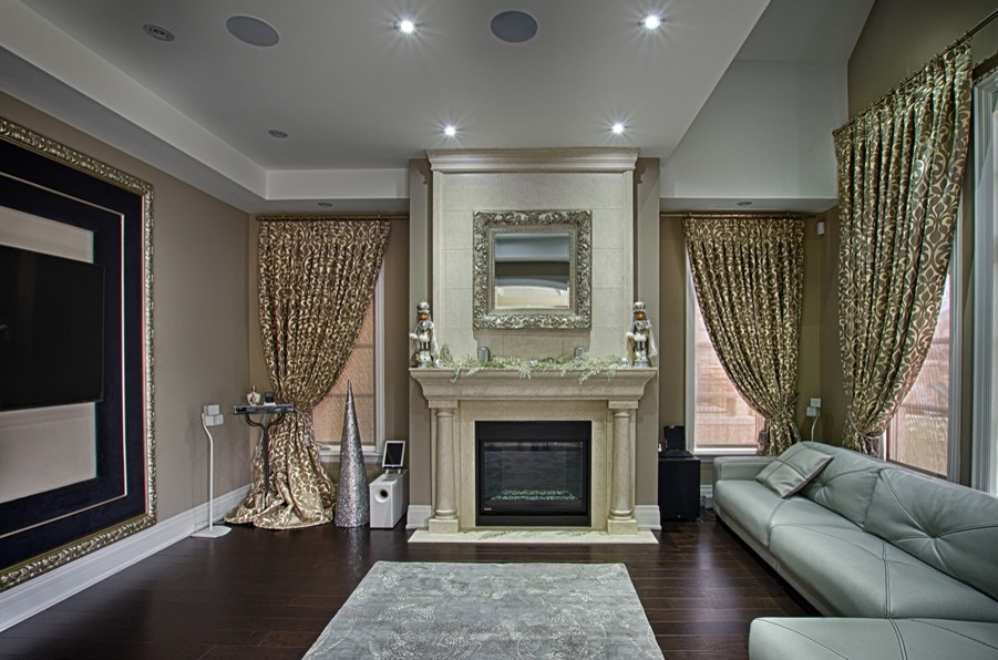 Photo of a modern family room in Toronto.