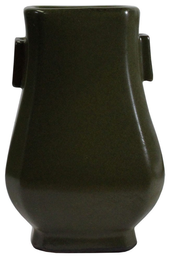 Chinese Handmade Dark Olive Army Green Ceramic Accent Vase Hws328