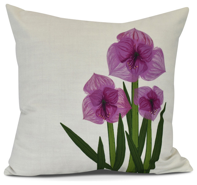 Amaryllis, Floral Print Pillow, Purple, 18" x 18" Contemporary