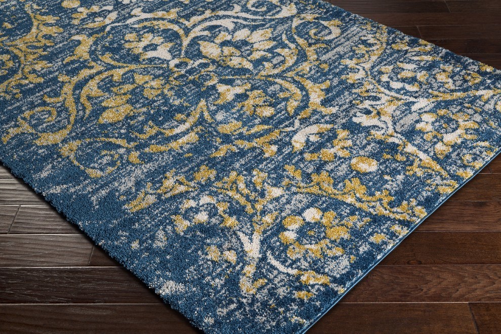 Surya Vintage shag VTS4101 Dark Blue/Mustard Area Rug Contemporary