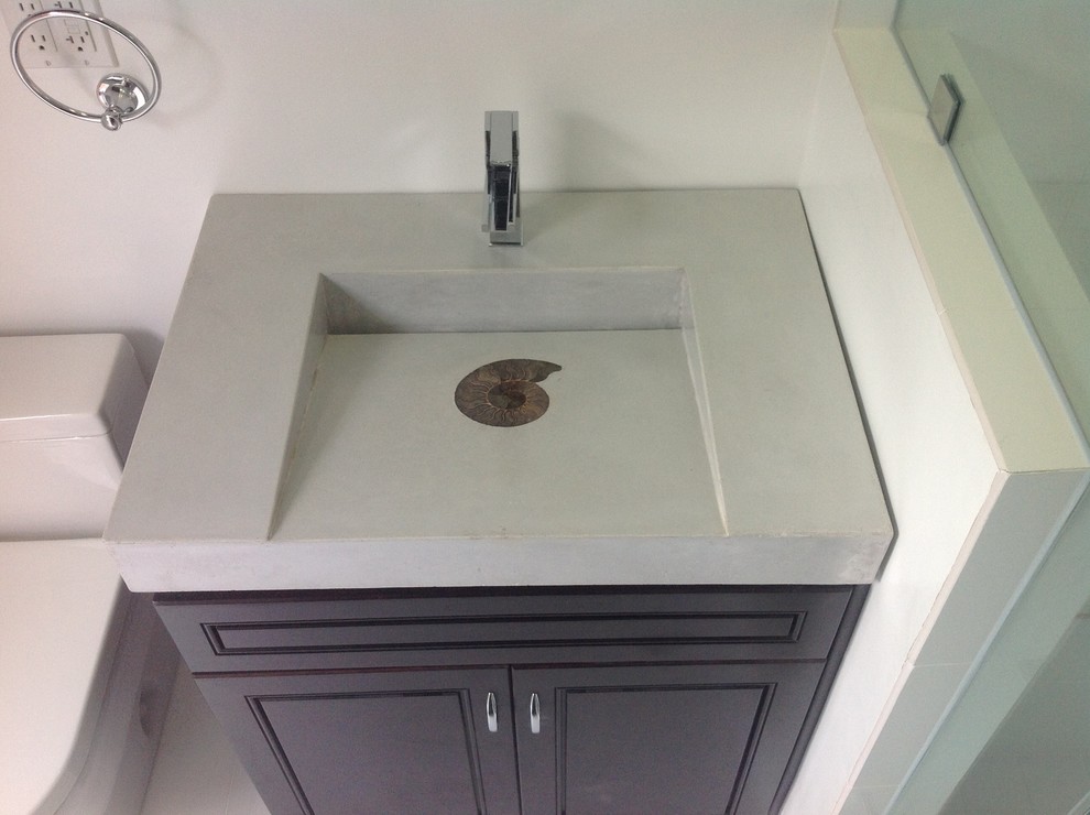 Custom Concrete Sink With Ammonite Fossil Contemporary