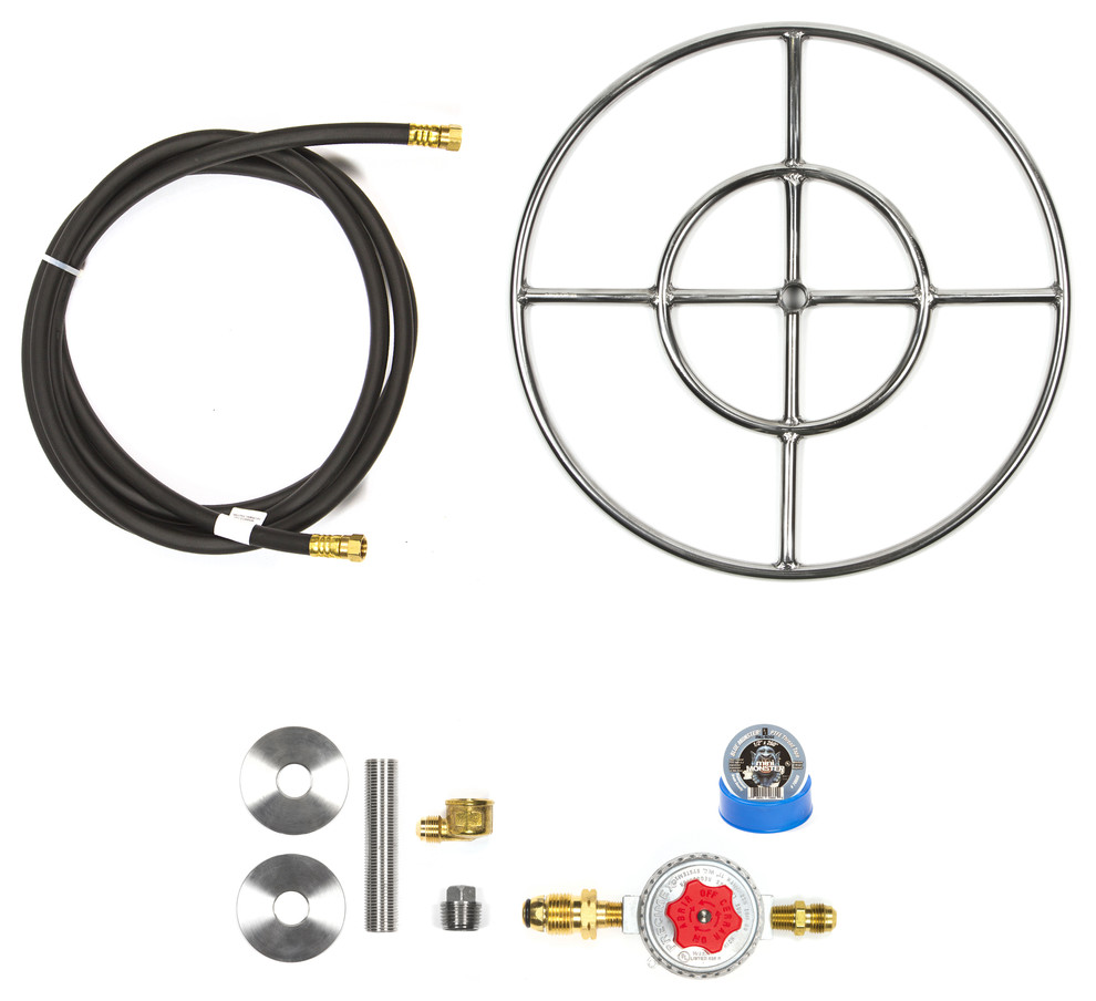18" Double Ring and Complete Basic Propane Fire Pit Kit Contemporary