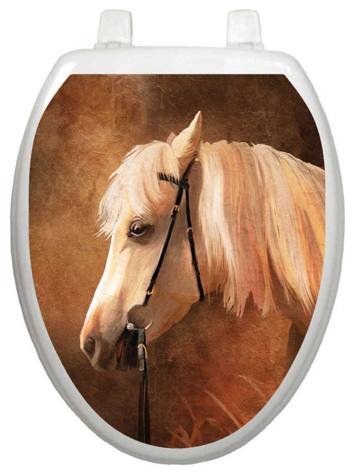 Painted Horse Toilet Tattoos Seat Cover, Vinyl Lid Decal, Bathroom Décor, Elongated