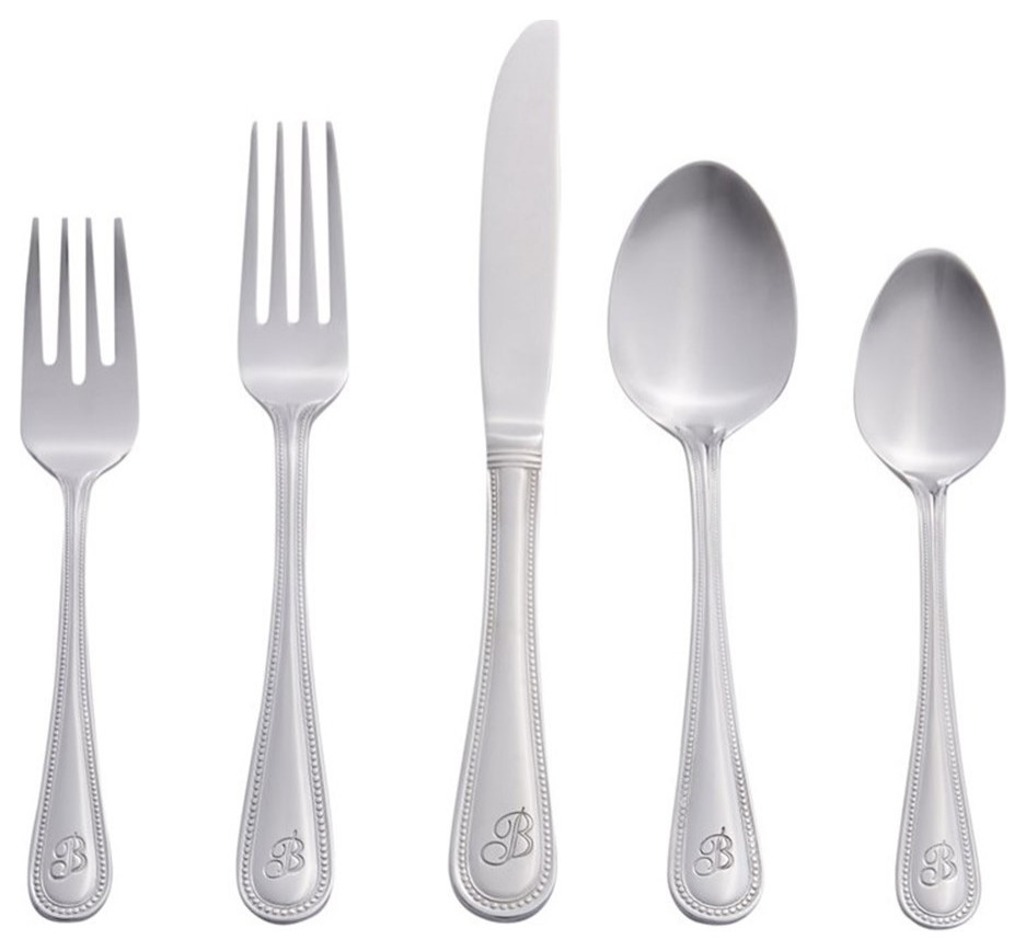 RiverRidge Beaded 46-Piece Stainless Steel Letter B Flatware Set In ...