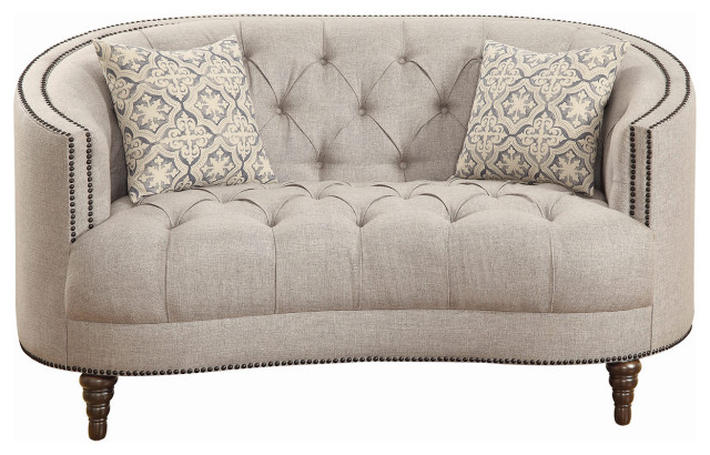 Loveseat with Button Tufting and Nailhead Trim, Gray