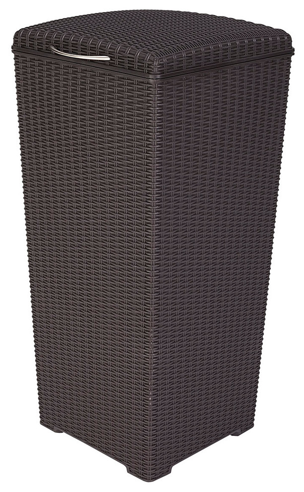 Keter Pacific 30 Gallon Outdoor Resin Wicker Waste Basket With Liner