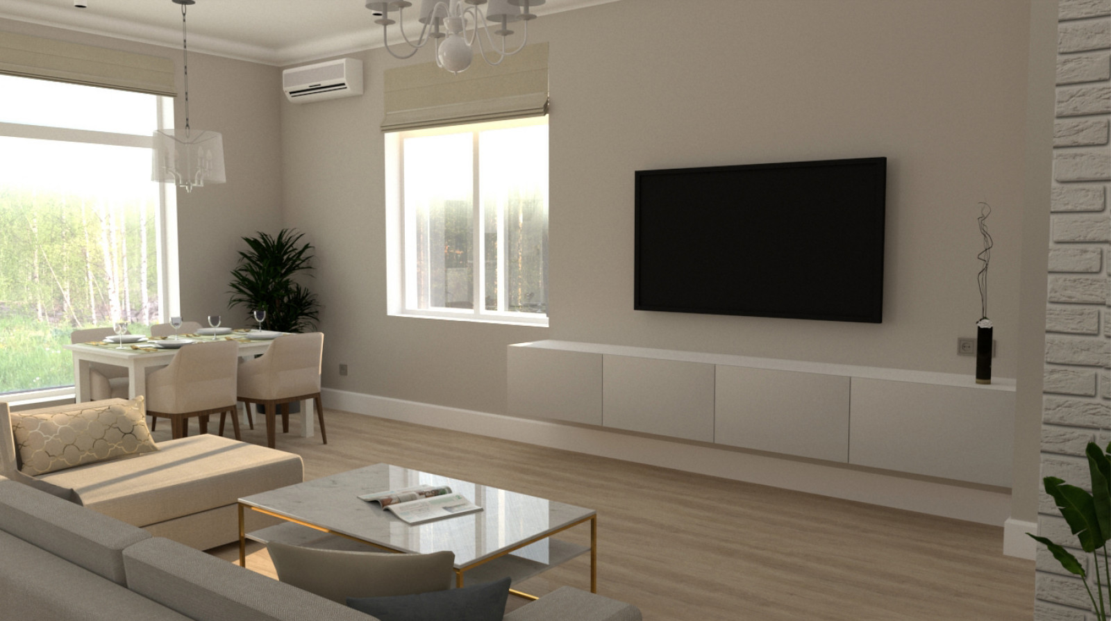 Кухня-гостиная с видом на овраг