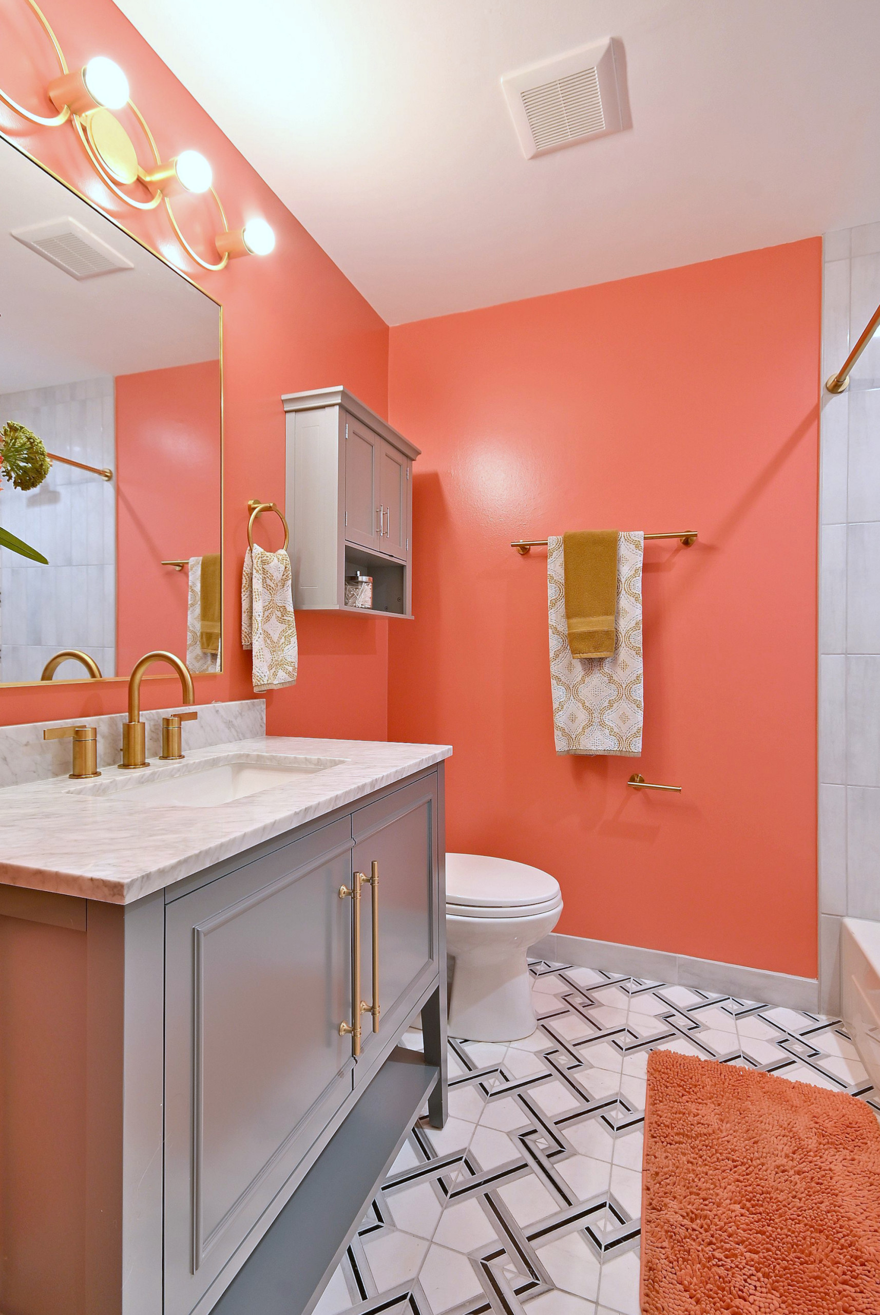 Mid-Century Modern Geometric Tile Tub Surround